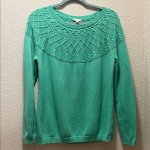 Talbots, Green Cable Yoke Crewneck Sweater, Size M